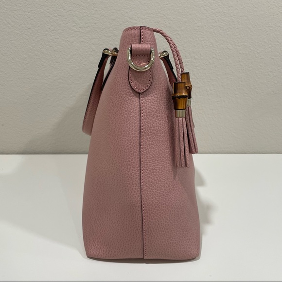 NEW Gucci Pink Leather Bamboo Tassel Tote Shoulder Strap - Picture 6 of 13